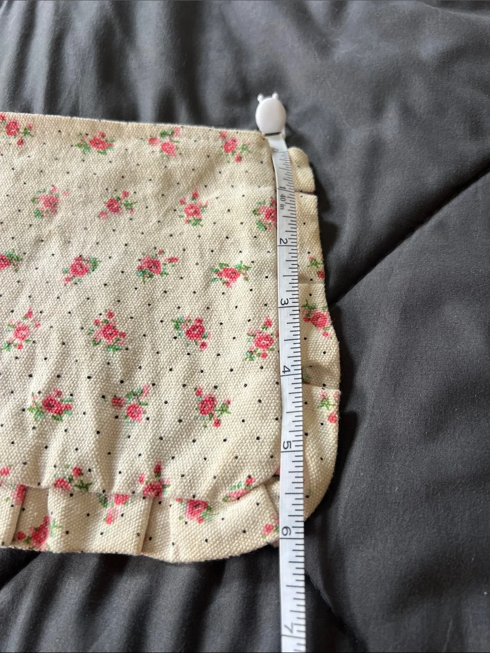 Sézane Floral Ruffle Canvas Pouch in Cream and Pink 8x6.5